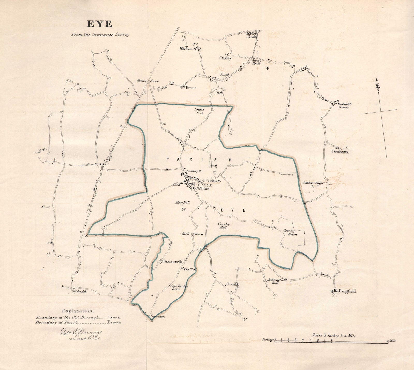 EYE borough/town plan for the REFORM ACT. Yaxley Brome. Suffolk. DAWSON 1832 map